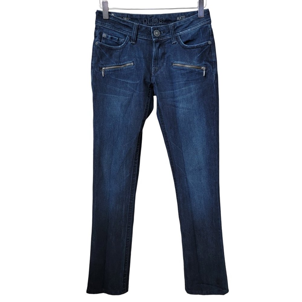 DL1961 Premium Kate Slim Straight Dark Wash Stretch Petite Denim Jeans